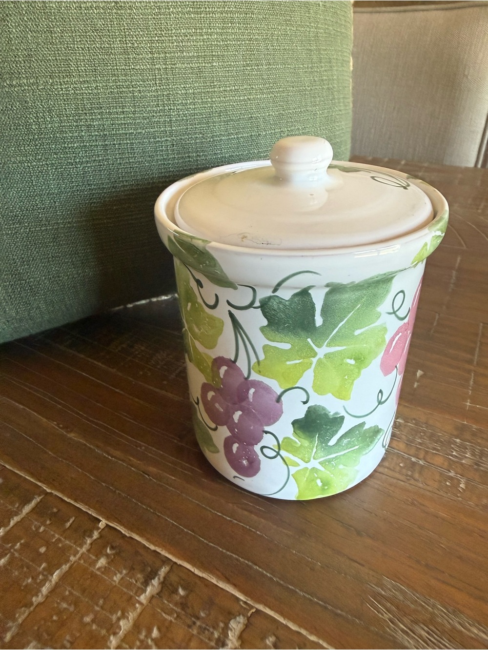 Vintage Pier 1 Imports Hand-Painted Grape Canister 6” Made in Italy